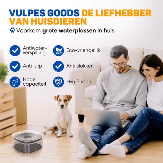 Vulpes Goods® Drinking Bowl Dog - Bol à eau pour chiens - Anti-renversement - Réduit la bave - Transparent - En déplacement - 2L - Noir