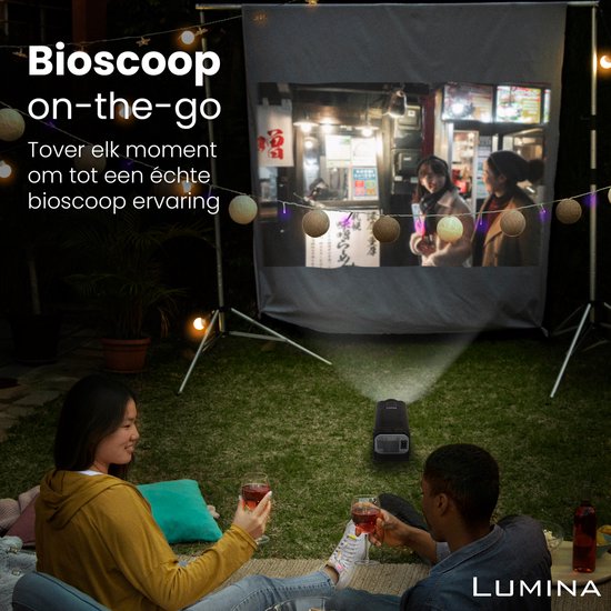 Lumina® Pro Mini Beamer 2025 – Projecteur intelligent portable 4K avec Wi-Fi 6 et Bluetooth 5.2 – Compatible avec iOS et Android – Idéal pour le home cinéma – Noir
