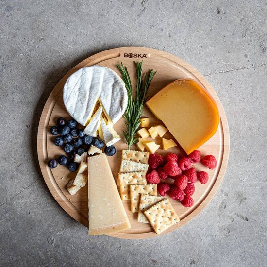 Boska Pizza Board Amigo L Round - Planche à pizza en bois de hêtre durable - Avec canal de collecte - Ø 34 cm