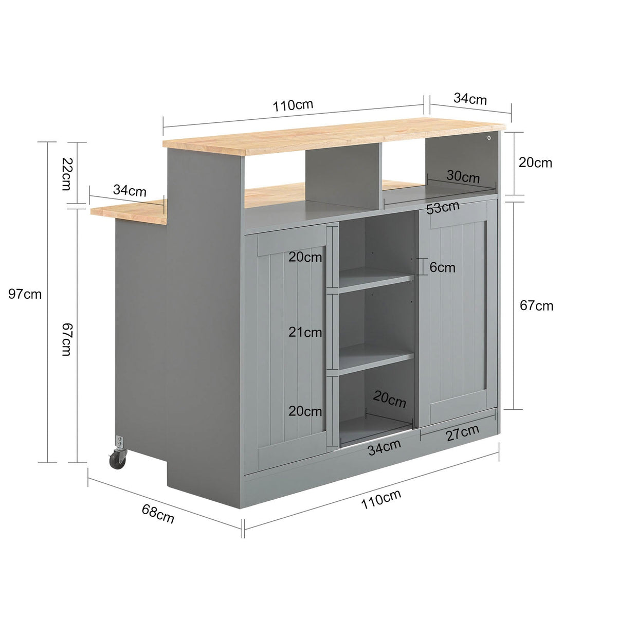 SoBuy FSB36-HG Meuble de rangement avec portes coulissantes et plan de travail extractible - 110x68x97 cm - Gris clair