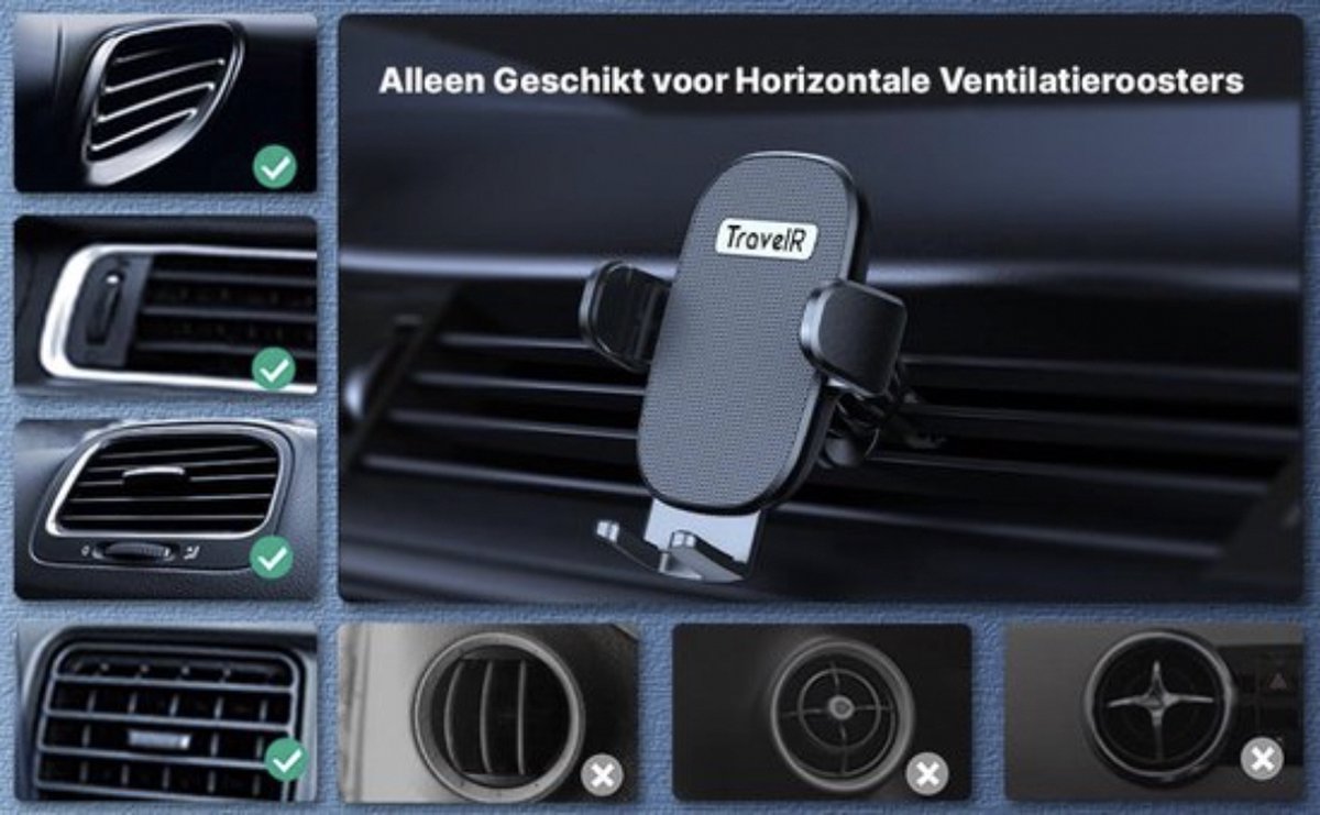 TravelR Support universel pour téléphone portable dans la voiture - Pour la ventilation du coq - Rotation à 360° - Noir