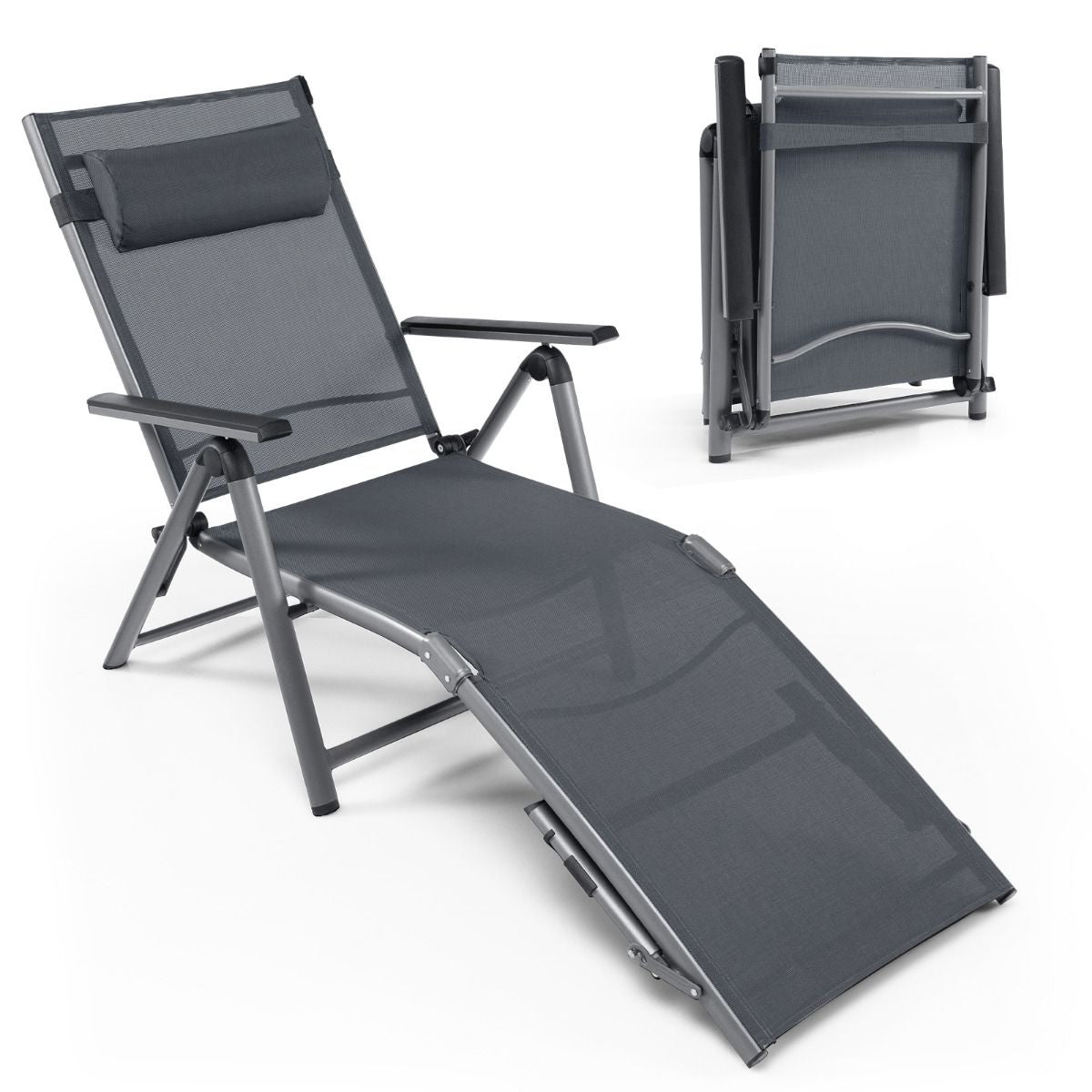 Coast Terrace chaise longue de patio pliante inclinable avec 8 dossiers réglables noir