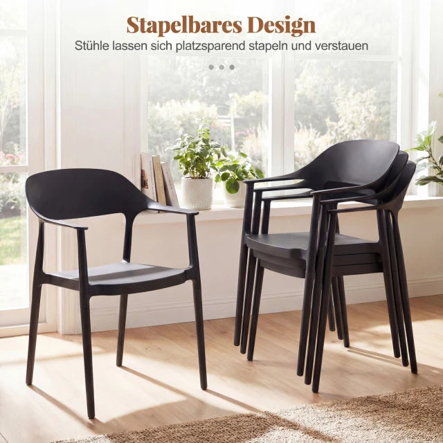 Chaises de salle à manger empilables Coast Lot de 4 - Chaises de jardin en plastique 57 x 53 x 83 cm - Noir