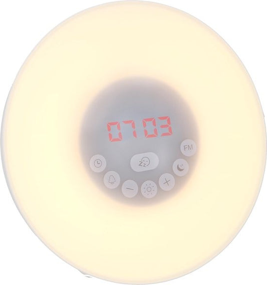 Grundig Wake Up Light - Veilleuse avec affichage de l'heure - Alarme lumineuse avec radio FM et sons naturels
