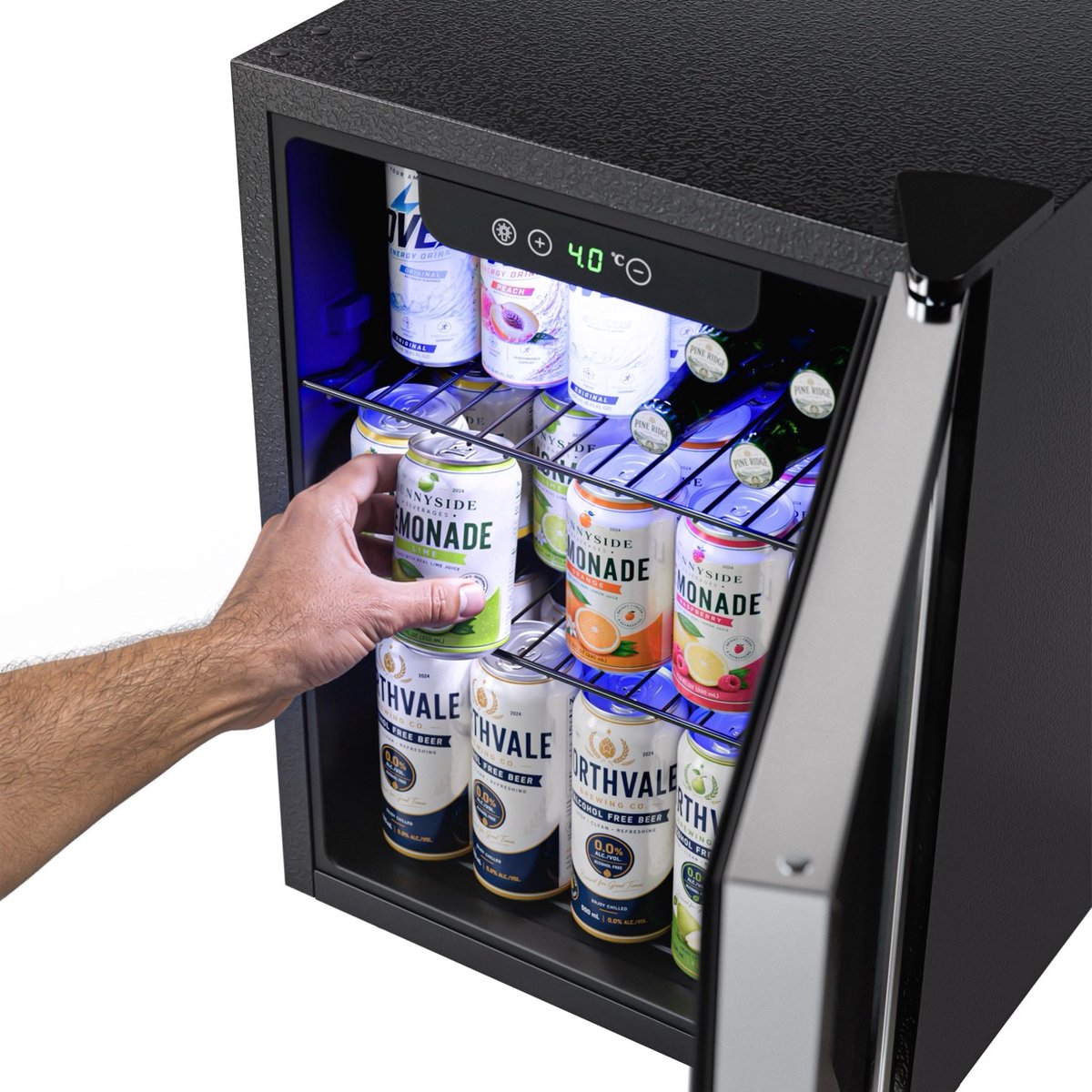 Réfrigérateur à boissons KitchenBrothers 48 L - Mini-réfrigérateur avec porte vitrée - Minibar - Capacité de 68 canettes - Noir