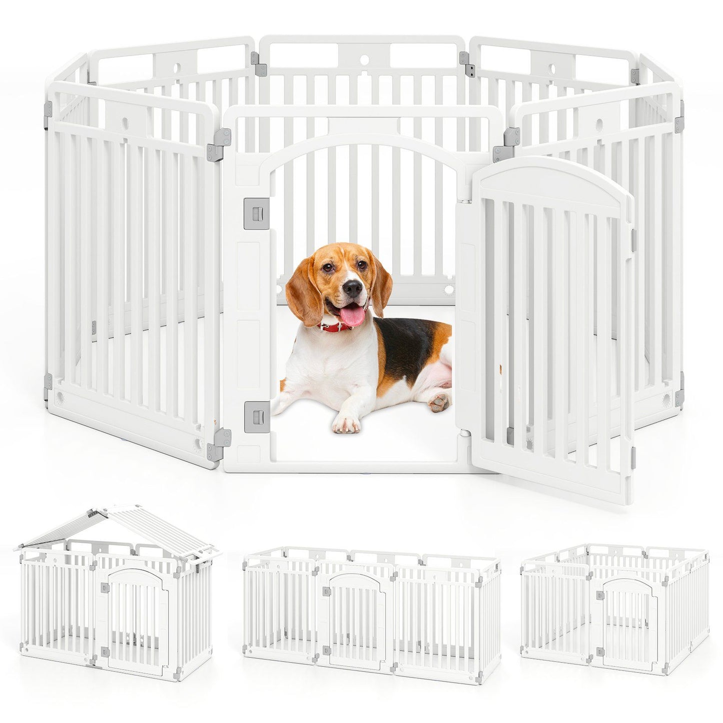 Enclos pliable pour chiots Coast - 8 panneaux - Porte verrouillable - 128 x 128 x 80 cm - Blanc