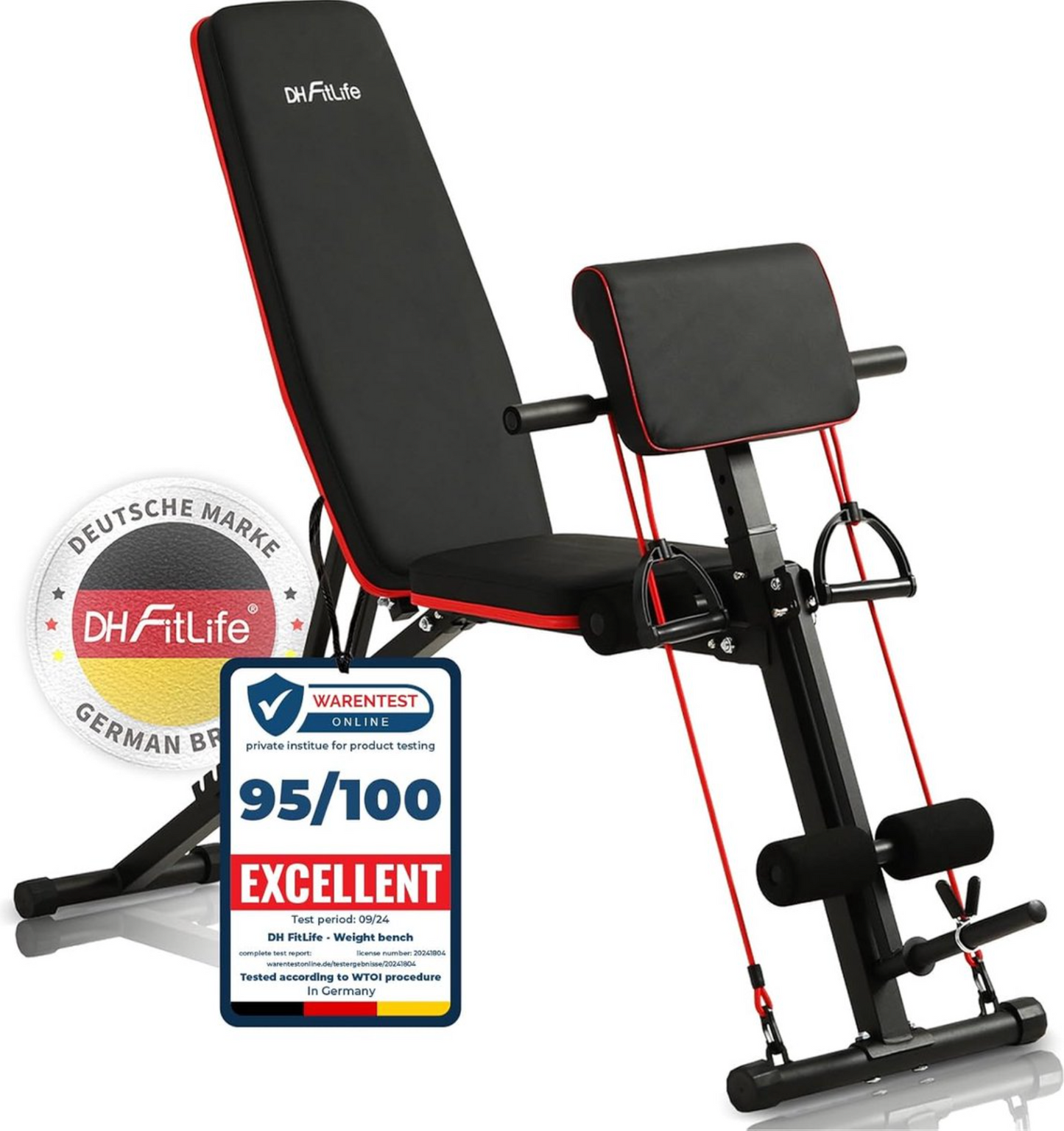 DH FitLife banc d'haltères pliable avec banc de curl et tendeur de jambes, multifonctionnel - 7 niveaux