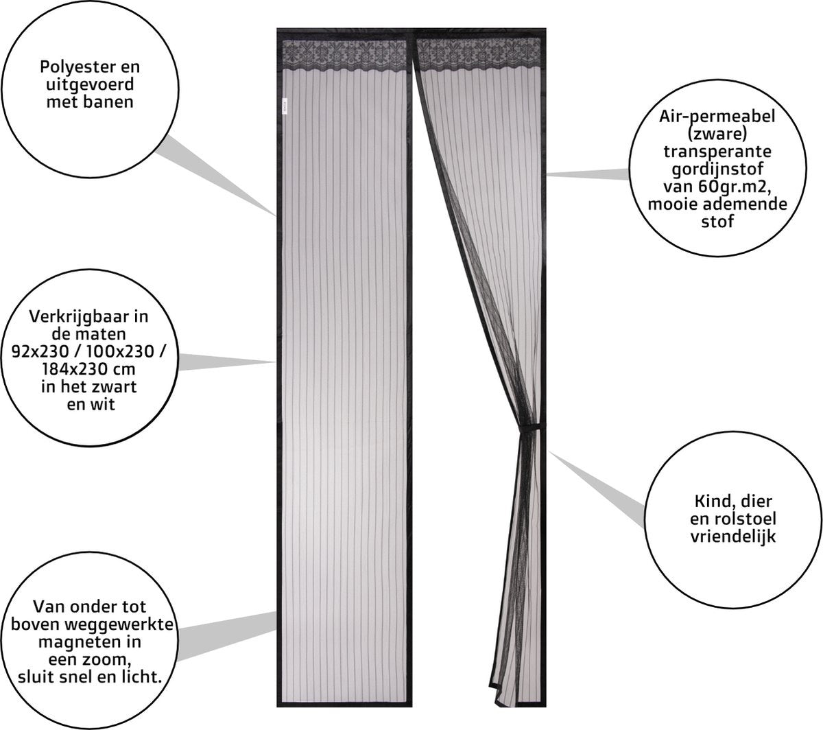 O'DADDY® Rideau de porte - Rideau anti-mouches - Magnétique - Moustiquaire de porte Deluxe 92 x 230 cm - Noir Hor - Rideaux de porte