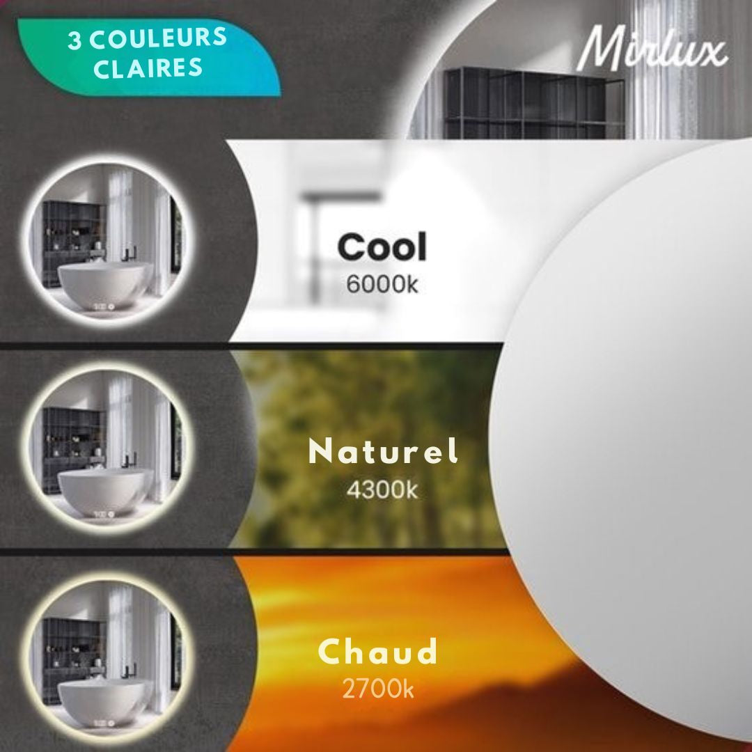 Miroir de salle de bain - Mirlux - avec éclairage LED et chauffage - rond - anti-condensation - 80CM