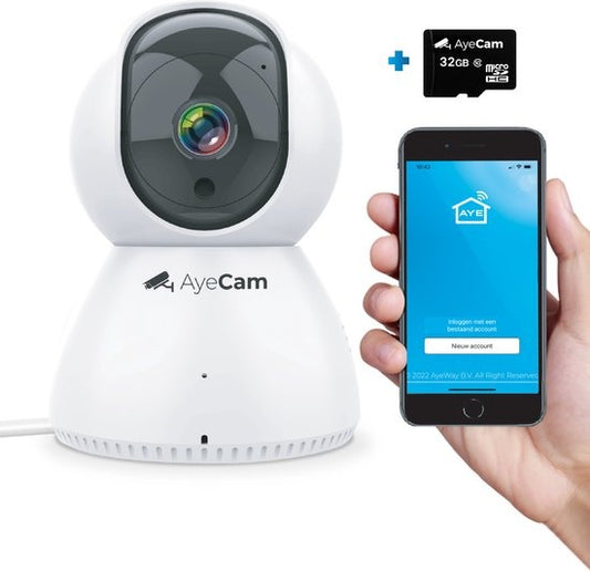 AyeCam Caméra de sécurité - Avec App - WiFi - Détecteur de mouvement - Incl. 32GB SD - Caméra de sécurité - Caméra pour animaux de compagnie