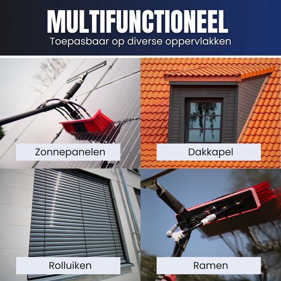 Aqualitá® Perche télescopique pour le lavage des vitres 4.6M avec Chamoisole - Lave-vitre télescopique - Nettoyeur de panneaux solaires - Set de lavage de vitres perche télescopique avec passage d'eau - Brosse de lavage télescopique - Set de brosse télesc