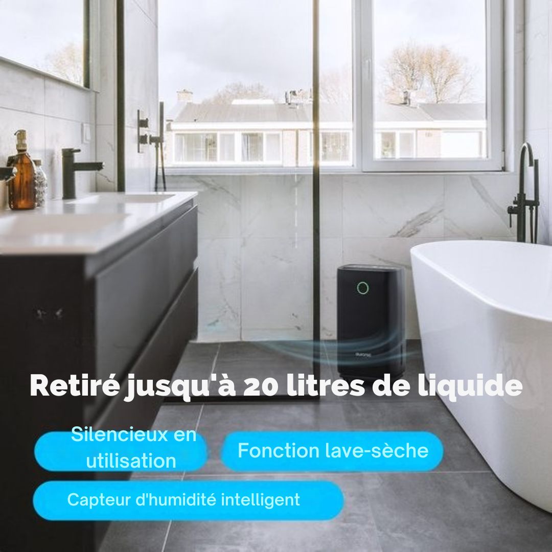 Déshumidificateur Auronic - Série compacte - 20L par jour - Fonction Lavage-Séchage - Chambre à coucher, salle de bain et salon - Élimination de l'humidité pour la maison - Noir