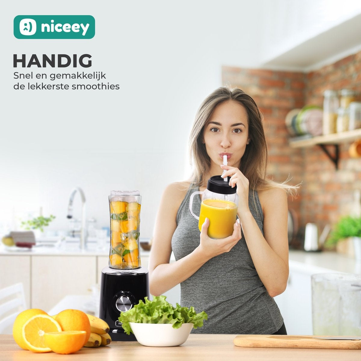 Niceey Mini Blender - Smoothie Maker - 500W - Noir