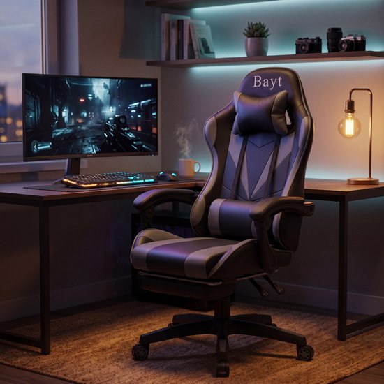 Fauteuil de gaming Bayt - Fauteuil de gaming - Fauteuil de bureau ergonomique - Réglable - Noir et gris