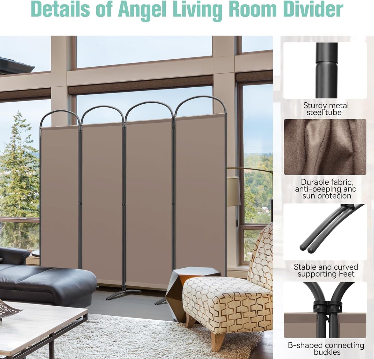 Angel Living Paravent - 4 Panneaux - 224 x 182 cm - Marron