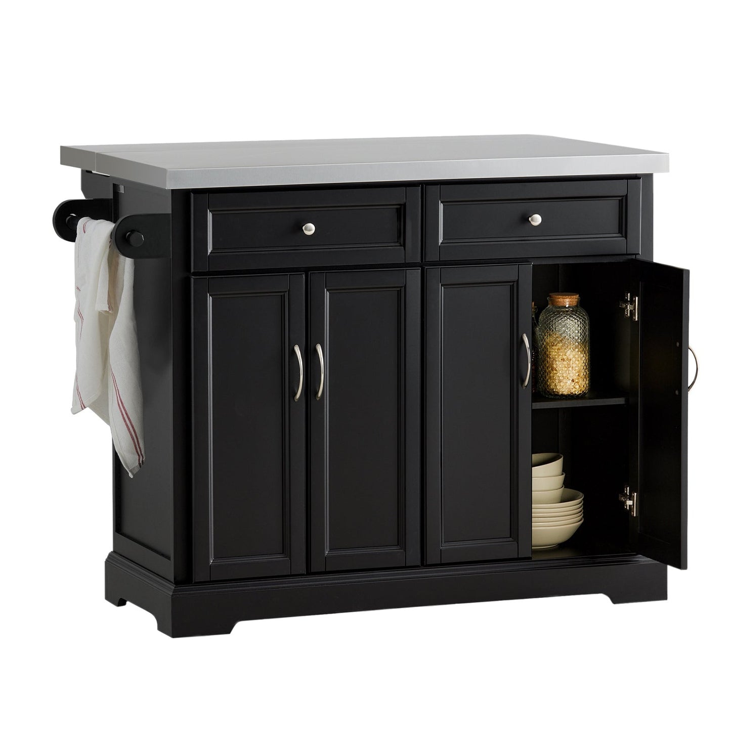 SoBuy - Ilot de cuisine avec plan de travail extensible - 115x92x46-71 cm - Noir