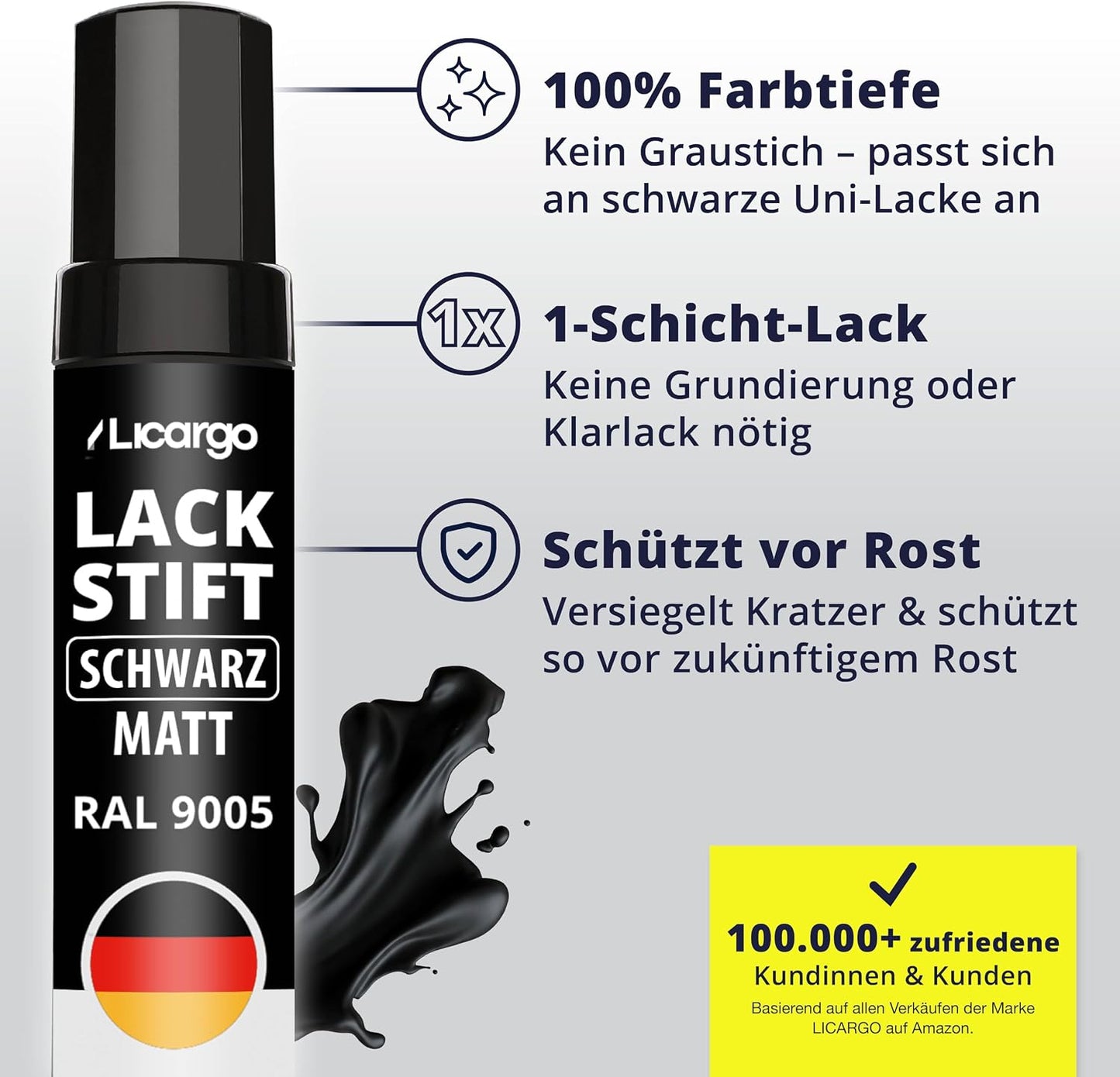 LICARGO Stylo de retouche noir mat 12 ml - Voiture, jantes, vélo et métal