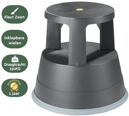 BRASQ Tabouret de marche noir ST200 - Mobile - Capacité 150 kg - Tabouret de marche - Tabouret de marche adultes - Pied d'éléphant
