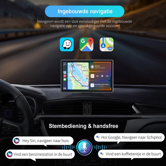Écran Strolox CarPlay 9 pouces - Compatible avec Apple CarPlay et Android Auto - Sans fil - Système de navigation - Autoradio universel Bluetooth - Connexion USB-C - 2 supports de fixation - 2024