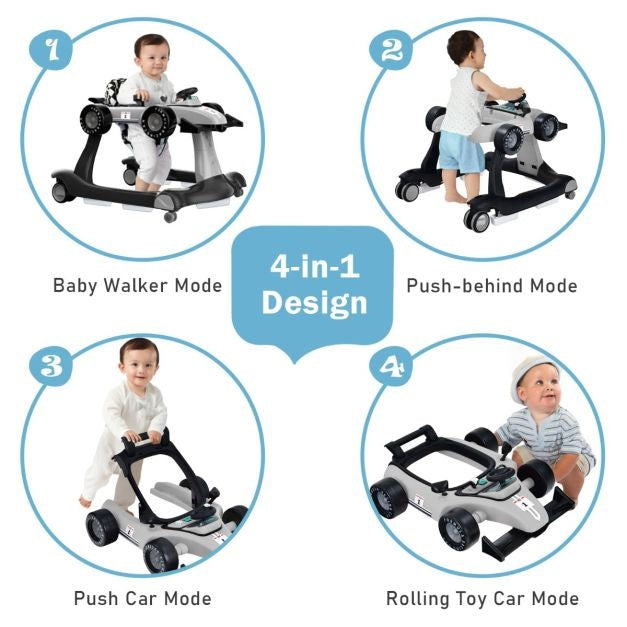 Poussette 4-en-1 avec hauteur et vitesse réglables Chariot pour bébé avec patins antidérapants Poussette pliable Noir/jaune/bleu/gris/blanc/rouge