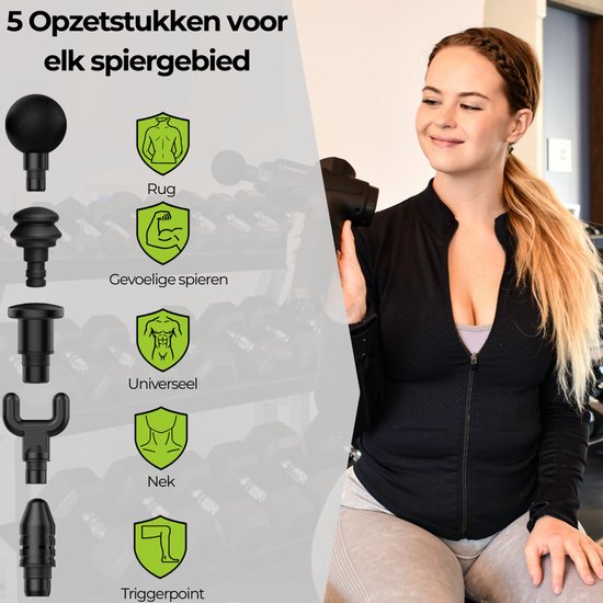 Massatico Massage Gun Compact - Appareil de massage professionnel et puissant - Appareil de massage / Pistolet de massage - Noir - 5 embouts - 32 réglages - Avec mallette