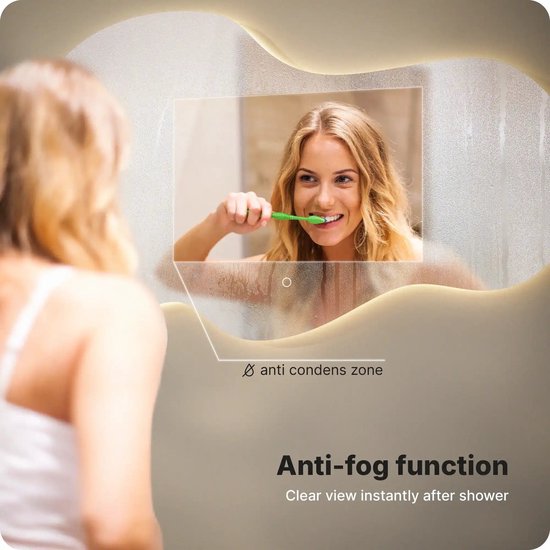 Miroir de salle de bains Mirlux avec éclairage LED et chauffage – Miroir mural asymétrique – Miroir de douche anti-buée – Sans cadre – 120 x 70 cm