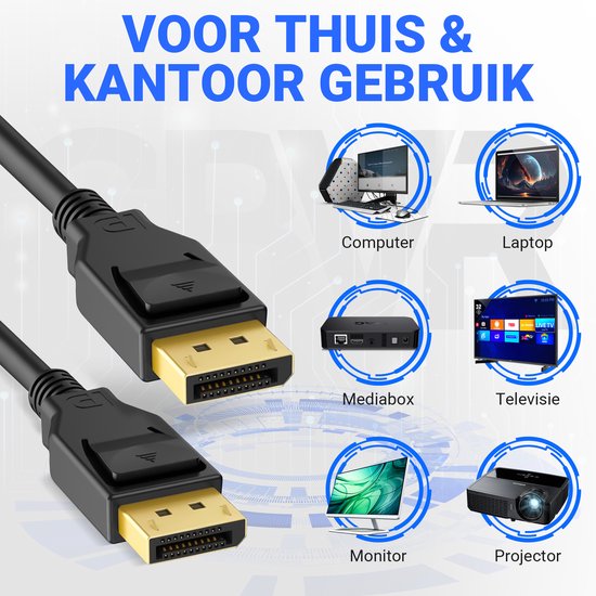 Câble DisplayPort 1.4 - mâle vers mâle - 8K 60Hz - 4K 144Hz - câble DP - 3 mètres