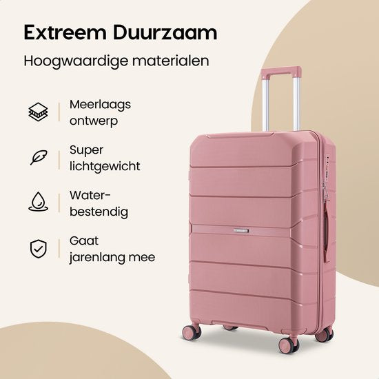 SKYCASES Urban Adventurer - Ensemble de valises - 3 pièces - Serrure à chiffres - 232L - Roues pivotantes - Valise de voyage avec serrure de valise - Légère - Rose
