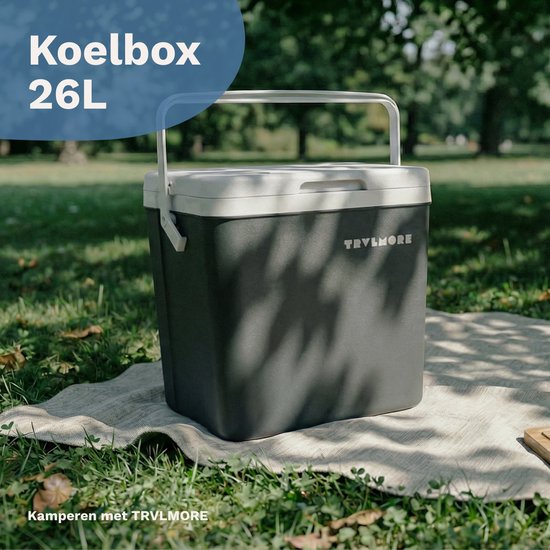 TRVLMORE Cool Box 26L - 65 heures de réfrigération - Frigobox - 2 éléments réfrigérants inclus - Anthracite