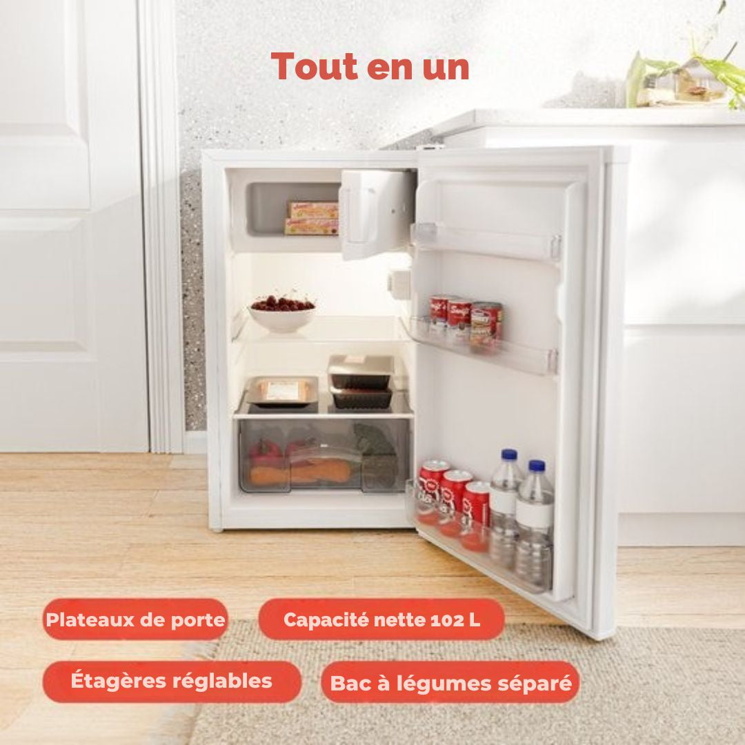 Réfrigérateur KitchenBrothers - 88L Compartiment de réfrigération - 14L Compartiment de congélation - Glacière - Frigo - Blanc