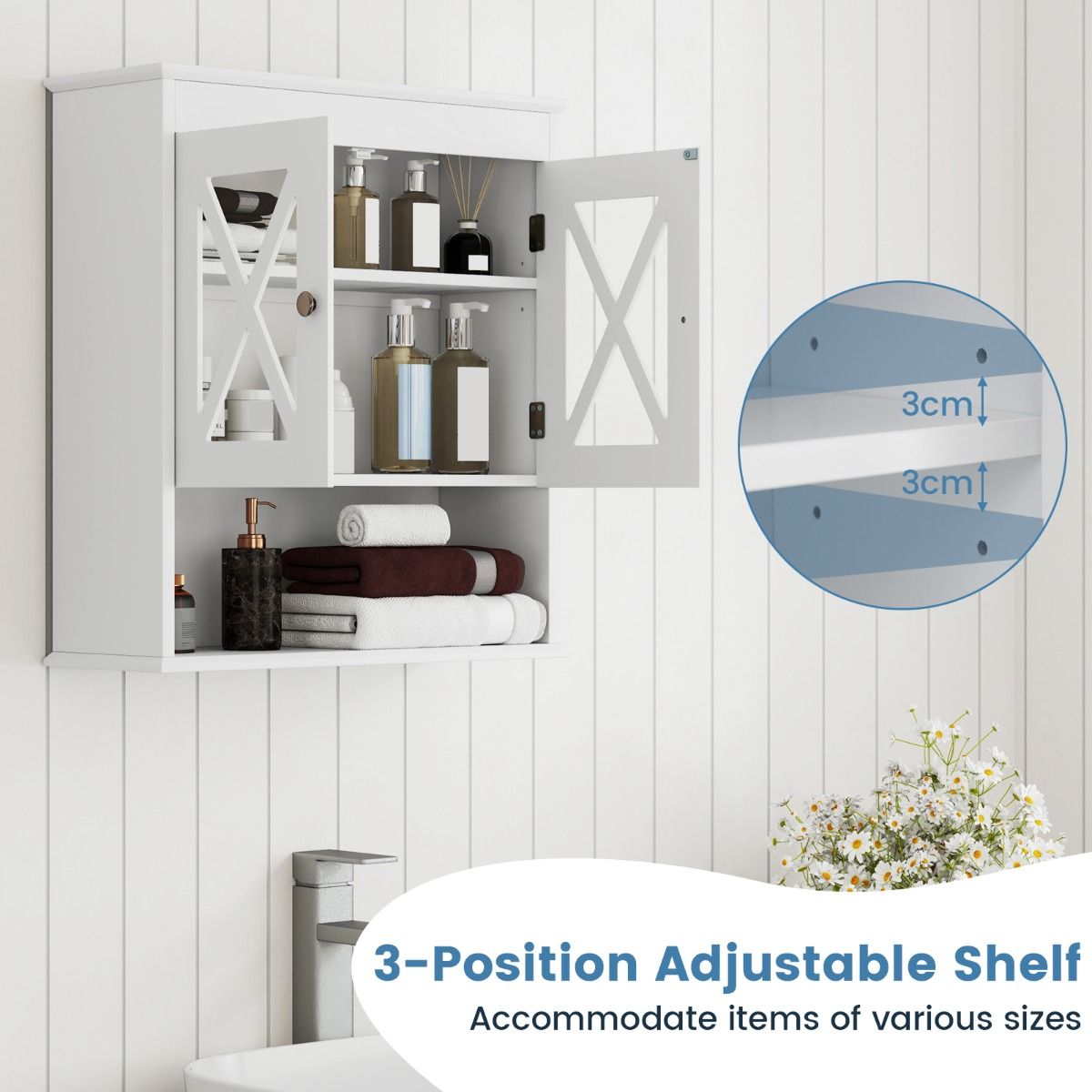 coast Bathroom Hanging Cabinet - White - 54 x 20 x 60 cm - Wall-mounted with Adjustable Rack
