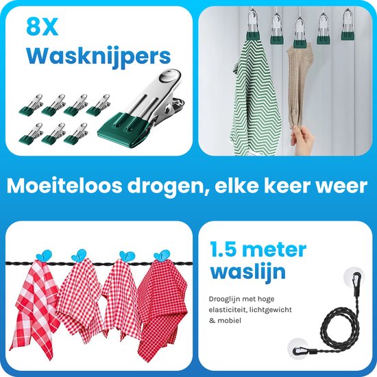 Mini laveuse ShopWise - pliable - économe en énergie - 8 pinces et corde à linge incluses - NOUVEAU modèle - Laveuse pour étudiant et camping - 10 litres - 3 étapes - moteur puissant - ensemble complet - vert