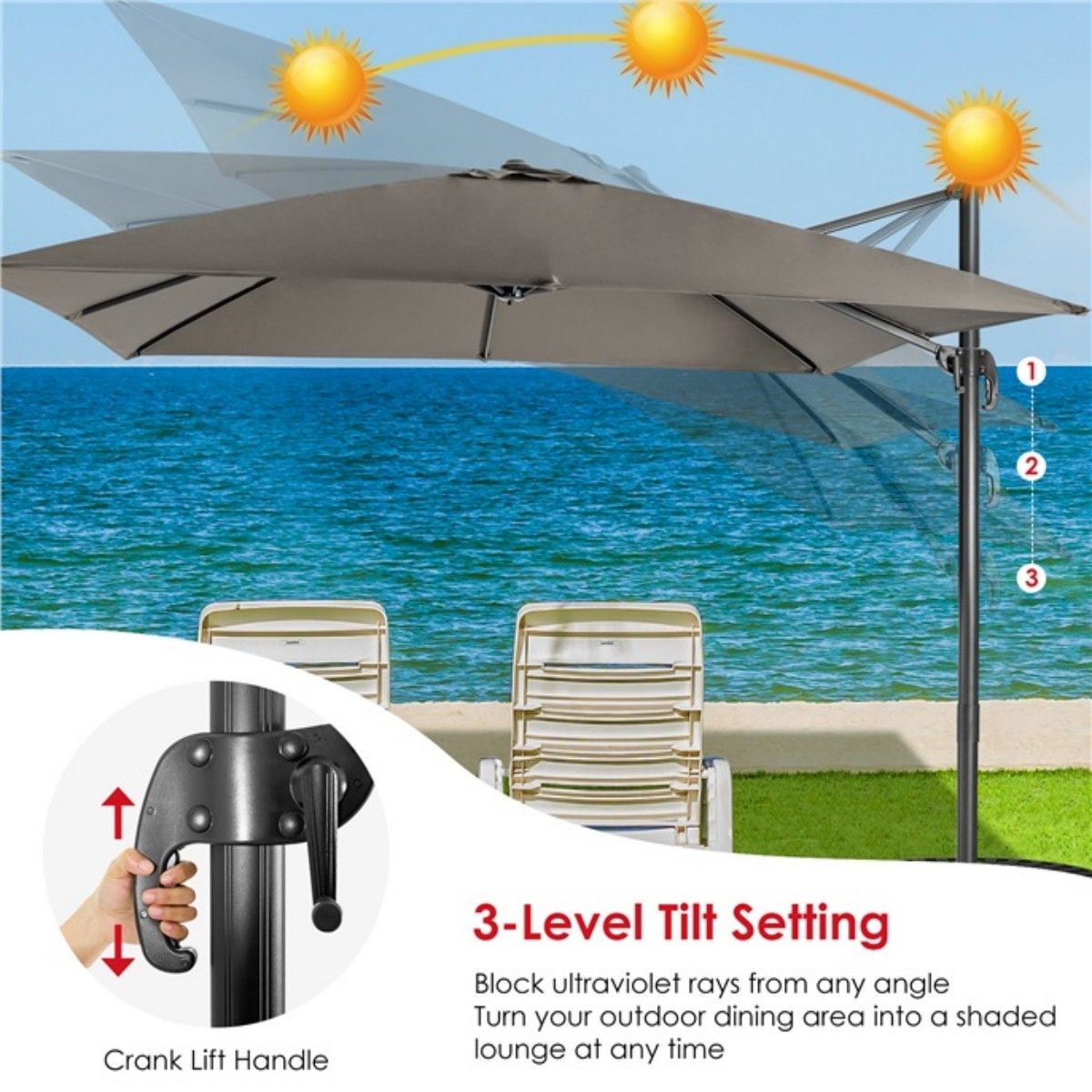 Coast 300 x 300 cm Floating Parasol Grey - Parasol de terrasse et de marché inclinable et rotatif à 360°.