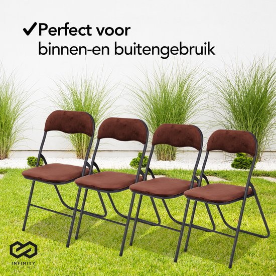 Infinity Goods Klapstoelen - Set van 4 - Vouwstoelen - Fluweel - Eettafelstoelen - Opklapbare Stoelen - 43 x 47 x 80 CM - Stoelen - Bruin