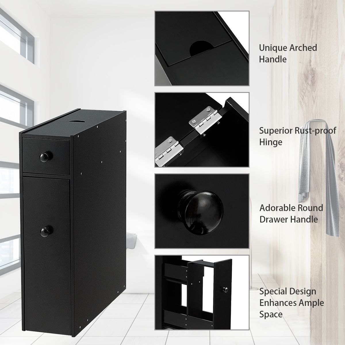 Coast Meuble de salle de bain compact - Multifonctionnel - 48 x 16 x 58 cm - MDF - Noir