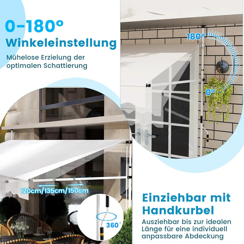 Coast Klemmarkise 400 × 120 cm - Blanc - Store de balcon sans perçage, avec manivelle et hauteur réglable