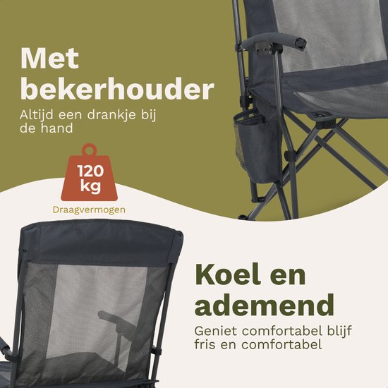 TRVLMORE Chaise de camping - pliable - capacité de charge 150KG - sac de transport inclus - chaise pliante - chaise de pêche - chaise de camping - chaise pliante - gris