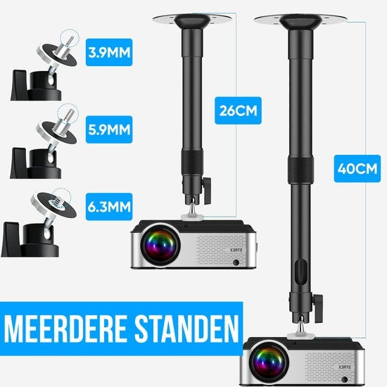 Strex Beamer Tripod - Support Beamer - Support plafond pour Beamer - Réglable - 26/40 CM - Capacité de charge 5KG