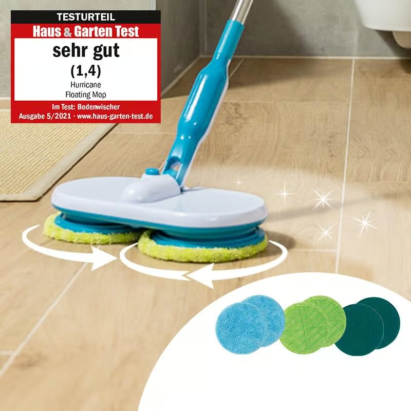 Balai à franges sans fil Hurricane - Convient à tous les types de sols - Livré avec des patins de nettoyage lavables offerts