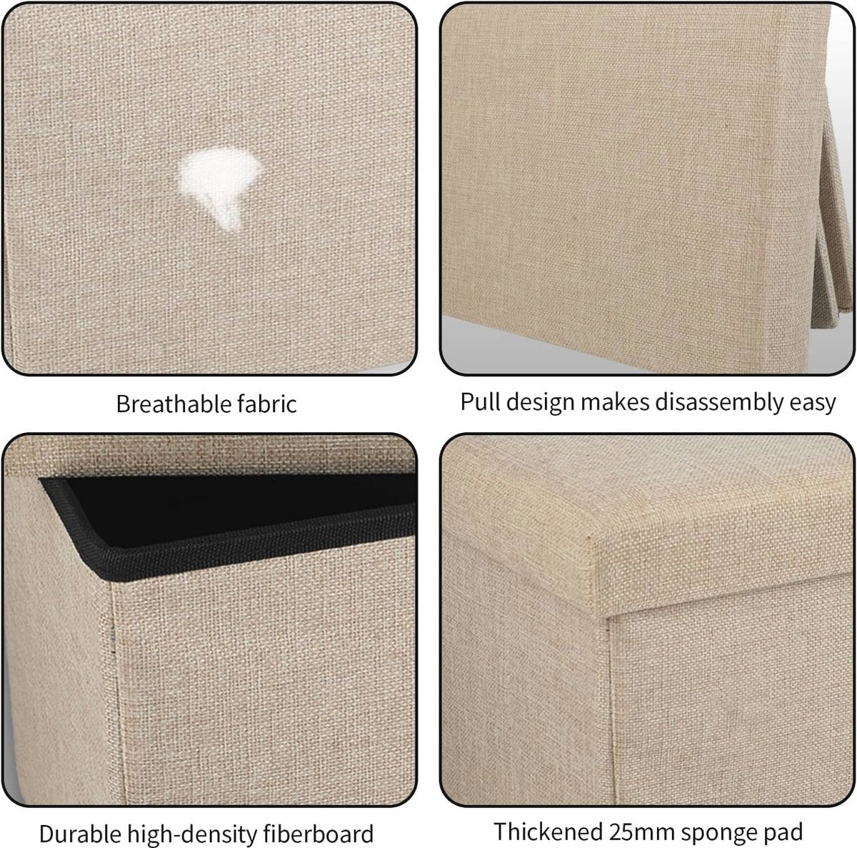 Ceruzo pouf pliant biplace avec rangement - beige - 76 × 38 × 38 cm - polyester/mdf