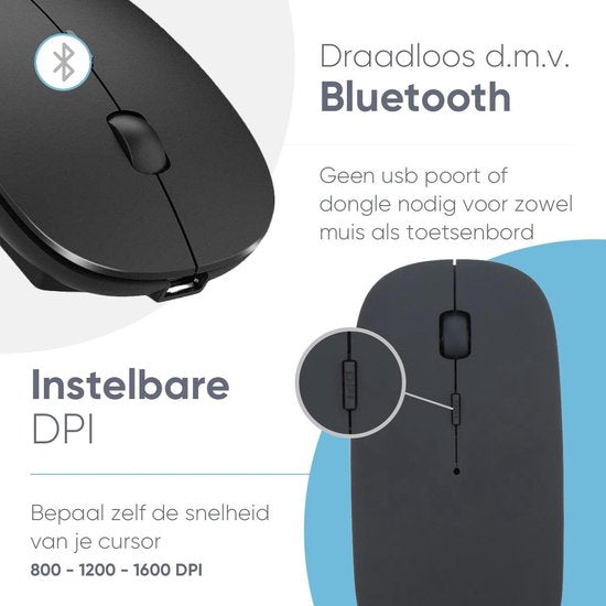 Trendfield Clavier et souris sans fil - Clavier Bluetooth - Touches silencieuses - Rechargeable - Qwerty - Gris Espace