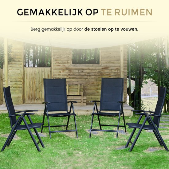 O'DADDY® Garden Chairs set of 4 - Chaise de jardin réglable - Design pliable - Chaise pliante - Chaise de camping - 7 pieds - Aluminium & Textile - Noir