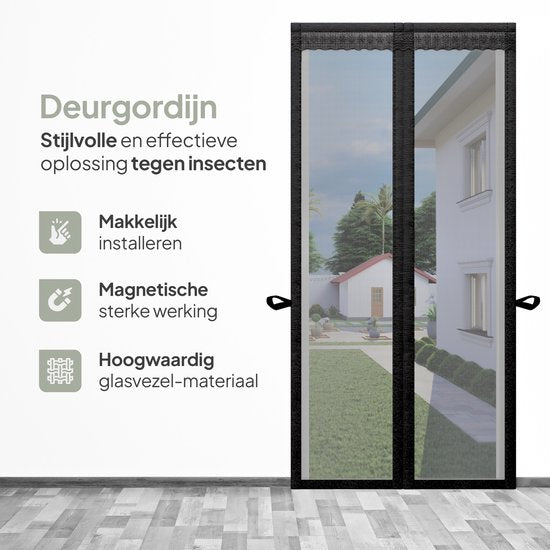 O'DADDY Rideau de porte Deluxe FIBER - Rideau à lames magnétiques - Pour nouvelles constructions et portes standard - Installation facile - Noir Hor - 100x240 cm