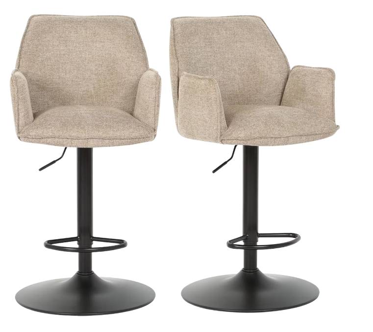 Multifurn Jill Barstool Set of 2 Adjustable - Linen Taupe - 51 x 53 x 96-116 cm