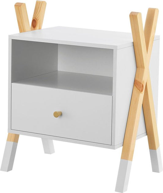 Chevet en bois / Chevet d'enfant Jamie - Blanc / Couleur bois - 1 tiroir