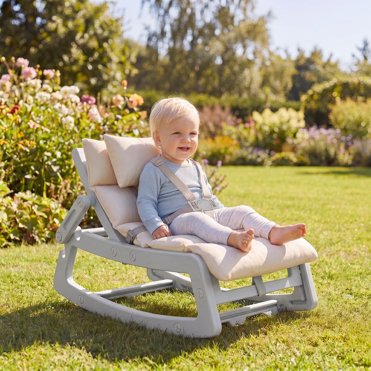 Fauteuil à bascule Coast 2-en-1 pour enfants - dossier réglable - coussin d'assise lavable - gris
