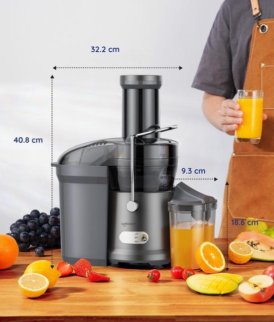 Extracteur de jus pour fruits et légumes Safecourt Kitchen - Grande ouverture de remplissage - 3 vitesses - 1200 watts - noir