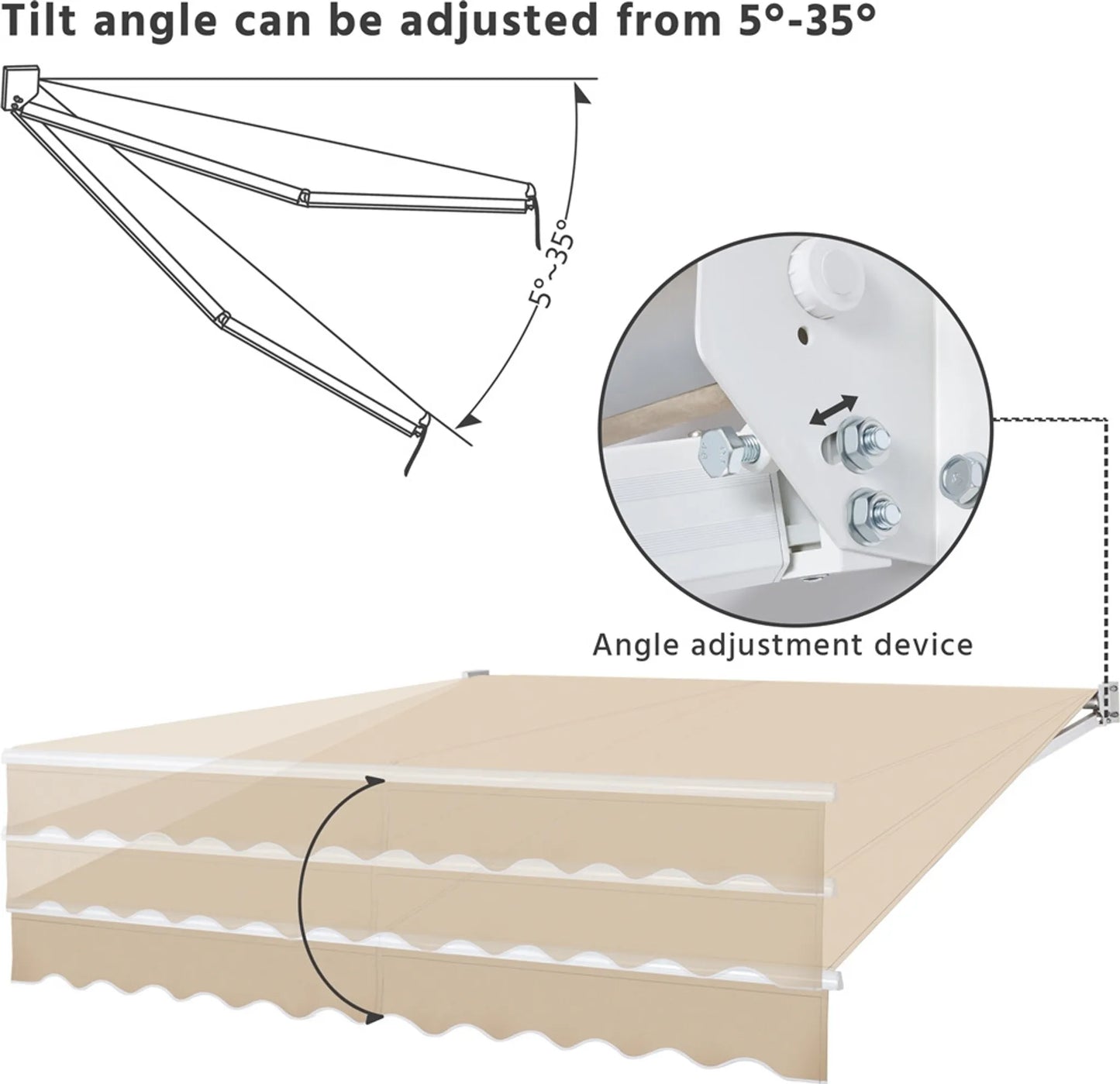 Yaheetech Parasol à pinces - 300 x 250 x 25 cm - Équipé d'une tige pendulaire manuelle et d'un angle réglable et d'un revêtement résistant aux UV - Pour balcon et terrasse - Polyester beige et métal