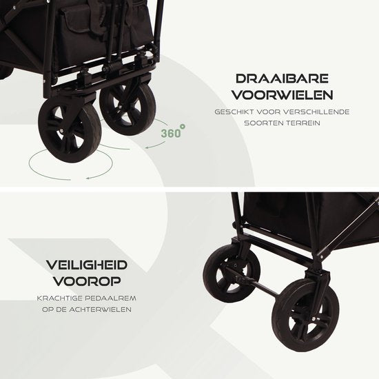 BRASQ Bolderkar WC200 de luxe pliable - Capacité 108L - Avec barre de poussée - Léger - Capacité de charge jusqu'à 100 kg - 2 sacs de rangement inclus - Noir