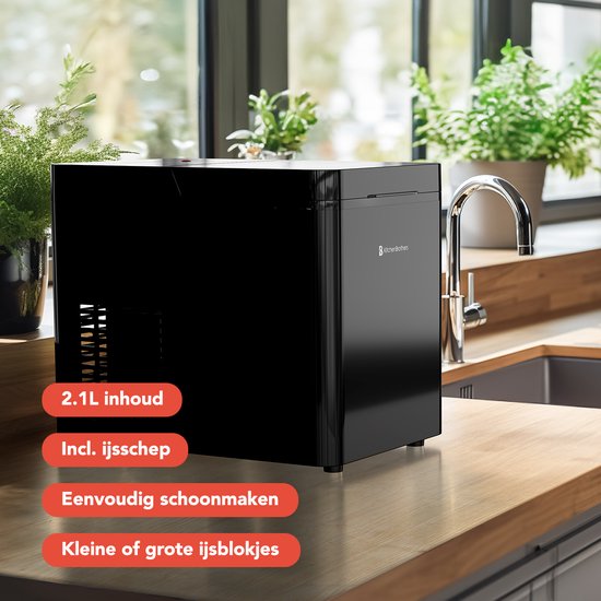 KitchenBrothers - 2.1L - Machine à glaçons - 15kg/24 heures - Portable - Machine à glaçons - Fonction auto-nettoyante - Noir